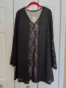 NWT~Doe & Rae~Pretty Black Lace Front~Bell Long Sleeves Above Knee Dress Size S - Picture 1 of 12