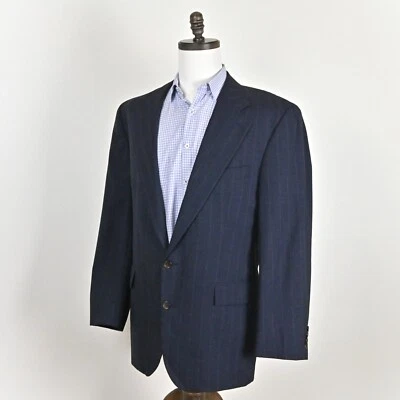 Blazer listrado vintage Chaps Ralph Lauren lã virgem azul marinho 44R feito no Canadá - Imagem 1 de 4