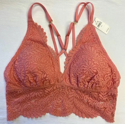 Aerie Far Out Lace Strappy Padded Plunge Bralette -- ROSE L - Image 1 of 4
