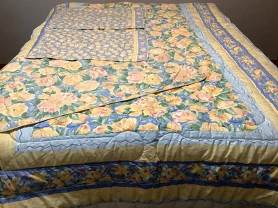 Croscill  Fiesta Yellow Blue Floral  Twin Reversible 90s Comforter Set 4 Piece - Image 1 of 4
