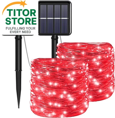 YAOZHOU Red Solar Christmas String Lights Outdoor Waterproof, 2Pack Total  - Image 1 of 4