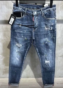 DSQUARED2 SLIM FIT DISTRESSED WASHED JEANS WITH SPLATTER W28 - W38 - Picture 1 of 2