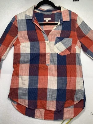 Camisa Merona para mujer de franela manga larga roja a cuadros 1/2 botón talla M -A47- Foto 1 de 4