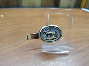 Vintage Gold Tone Tie Bar Clip Clasp Horse Racing Jumping Steeplechase  - Picture 1 of 7