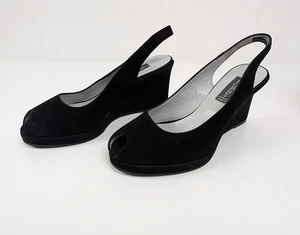 Hobbs Marilyn Anselm Wedge Sandals Peep Toe Slingback Black Suede Size UK5 EU38 - Bild 1 von 11