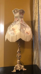 Vintage Metal Rose Gold Metal Lamp with Victorian Fringe Shade 28 in. - Picture 1 of 7