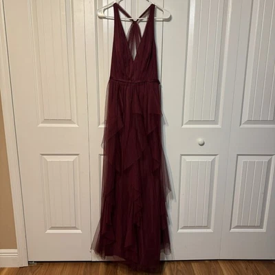 White by Vera Wang Women Evening Formal Gown Dress Size 8 Burgundy Floor Length - Image 1 of 4