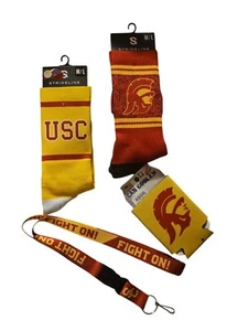 USC Southern Cal Trojans 2 Strideline Socks, Lanyard, Can Cozy Lot - Picture 1 of 1