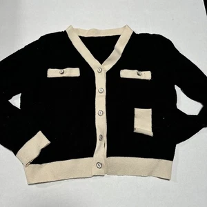 Girls Size Medium Black Jacket Beige Edges School - Picture 1 of 3