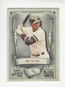 2021 TOPPS ALLEN & GINTER HISTORICAL HITS ALEX RODRIGUEZ YANKEES #HH-43 - Picture 1 of 6