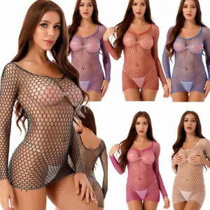 AU Womens Long Sleeve See-through Mesh T-shirt Hollow Out Fishnet Top Clubwears - Picture 1 of 47