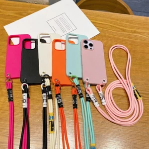 For iPhone 16 15 Pro Max 13 14 11 12 Crossbody Lanyard Soft Silicone Case Cover - Picture 1 of 18