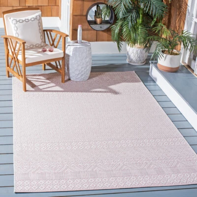 SAFAVIEH Outdoor CY8235-56212 Courtyard Ivory / Soft Pink Rug - Image 1 of 4