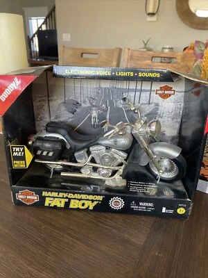 Harley Davidson Fatboy 1999 Buddy L plateada motocicleta electrónica de juguete Foto 1 de 4