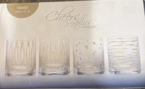 NEW MIKASA 4 PC SET CHEERS METALLIC SILVER MULTI PURPOSE DRINKING GLASS 12.5 OZ. - Picture 1 of 4