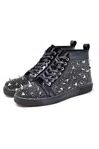 Barabas men's rhinestone spike black high-top sneakers SH715 - Picture 1 of 21