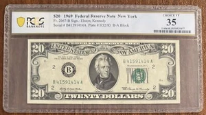 $20 1969 FEDERAL RESERVE NOTE NEW YORK PCGS 35 2067-B ELSTON KENNEDY - Picture 1 of 2