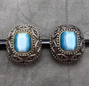 JC John Candice Earrings Vintage Statement Blue Lucite Silver Accents 1 in 153c - Picture 1 of 10