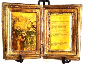Vtg Small Gold Gilt Florentine Wood Diptych Saint Francis Assisi A Simple Prayer - Picture 1 of 8