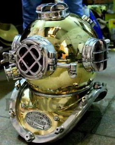 Casque de plongée sous-marine 18" pleine grandeur en laiton et acier de la ma... - Foto 1 di 2