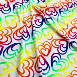 Multicolored Hearts Print Spandex 4-Way Stretch Fabric 60"wide Swimsuit By Yard - Picture 1 of 6