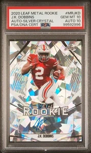 2020 Leaf Metal Rookie J.K. Dobbins Silver Crystal /35 PSA 10 GEM MT AUTO 10 - Picture 1 of 2