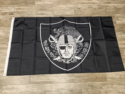 Las Vegas LA Oakland Raiders Mexico Flag - 3x5 ft - All Black Flag Bandera Cover