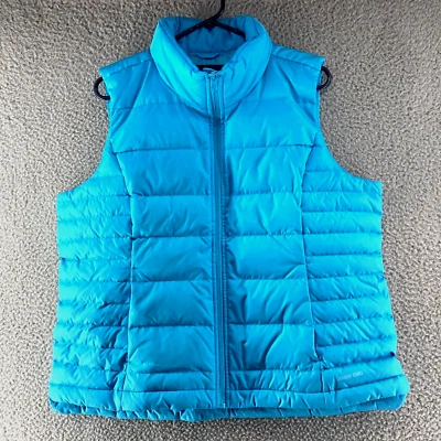 Lands End Puffer Vest Womens Petite XLP Teal Blue Down Zip Front Snap Pockets - Image 1 of 4