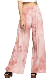 She And Sky Womens Size M Wide Leg Pants Pink Tie Dye Wide Leg Stretch Boho - Picture 1 of 12