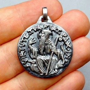 Saint Benedict of Nursia. Exorcism Large Medal. Antique Religious Pendant. By Py - Picture 1 of 7