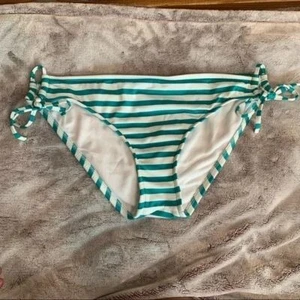 Mossimo Bikini Womens Large Green White Striped Bottom Swimwear Side Ties Beach - Picture 1 of 3