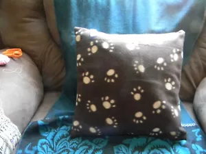 DOG PILLOW in brown with very soft material, handmade 17" 2/sided, - Picture 1 of 2