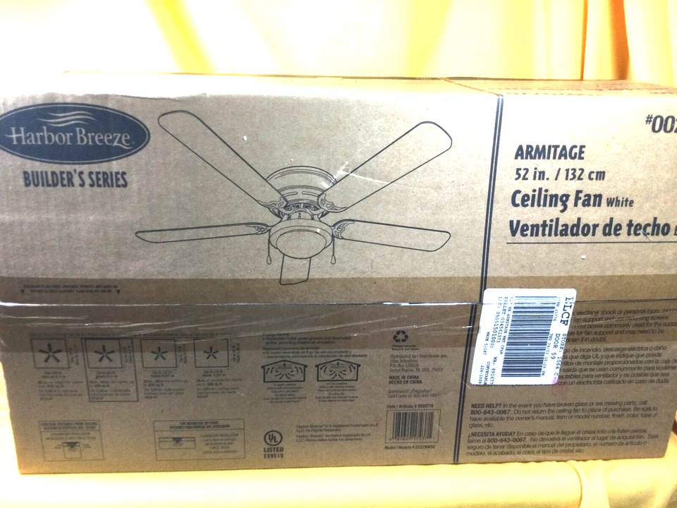 Harbor Breeze Armitage 52" White 5 Blade Indoor Ceiling Fan W/Lite NEW 0020776 - Image 1 of 1