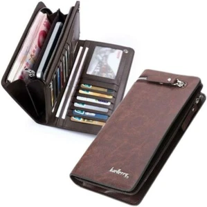 Men Long Wallet Genuine Leather Billfold Zip Around Checkbook Wallet Card Holder