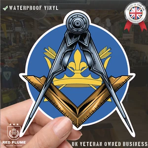 Round Suffolk Masonic Sticker Square & Compass Union Vinyl Decal - Picture 1 of 10