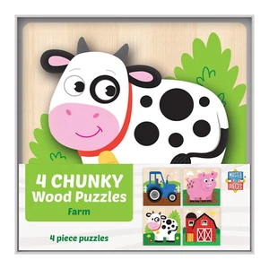 MasterPieces  Chunky Wood Puzzles for Kids  4 pack Farm Cow Pig Tractor Ages 1+ - Picture 1 of 9