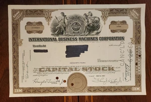 IBM STOCK CERTIFICATE 1961 OLD STYLE BROWN NICE VIGNETTE  74 SHARES - Picture 1 of 2