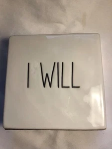 I CAN I WILL Double Sided Block Sign Affirmation Ceramic Rae Dunn 4" SQ - Picture 1 of 11