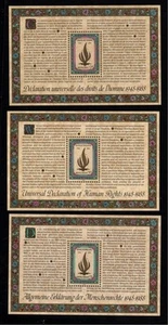 UN ~ 1988 SC#’s NY 54, Vienna 87, Geneva 172 Human Rights ~ MNH - Picture 1 of 1