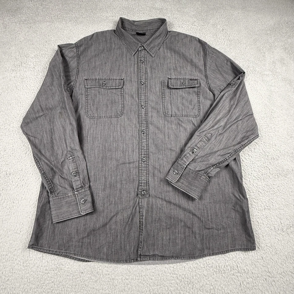 Oakley Shirt Mens 2XL Gray Long Sleeve Button Chambray Cotton Pockets READ - Image 1 of 4