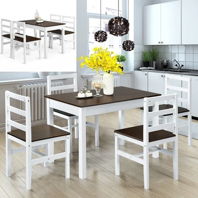 5 Piece Wooden Dining Set Modern Table and 4 Chairs Kitchen Room Furniture - Image 1 of 4