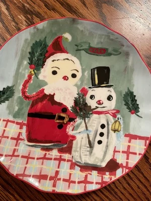 Anthropologie Nathalie Lete Joyeux Noel Christmas Snowman Salad Dessert Plate 8” - Image 1 of 4