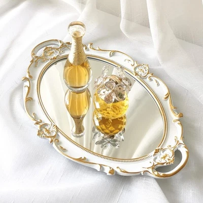 Oval Decorative Mirror Tray, French Style, Makeup Organizer, Jewelry Organize... - Image 1 of 4