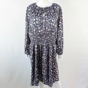 J. Crew dunkelblau Blumen Midikleid Größe 2XL Langarm elastische Taille Freizeit - Bild 1 von 11
