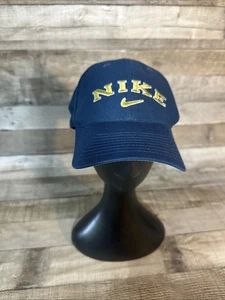 Vintage 90's Nike Swoosh Spellout Snapback Hat Blue and Gold Embroidered - Picture 1 of 14