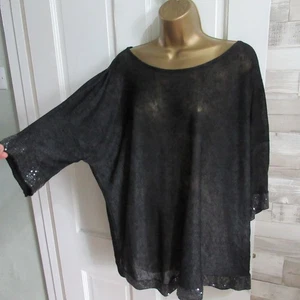 MADE IN ITALY ● size 14 16 ● black sequin detail oversize blouse top women's - Picture 1 of 6