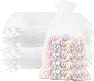 Sacchetti di Organza 4x6, 50 Pezzi Coulisse a Rete Trasparente 1 Conteggio (Confezione da 50), Bianco - Foto 1 di 7