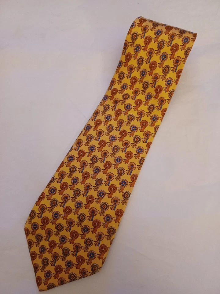 Salvatore Ferragamo Necktie Silk Yellow Ribbons AOP Mens Made In Italy - Image 1 of 4
