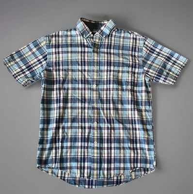Camisa Pendleton Manga Corta Abotonada Azul Blanco Amarillo Cuadros Mediana JBHS Foto 1 de 4