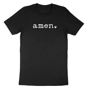 Christian Tee Simple Amen Small Heart Shirt Letter Print Catholic Bible quote - Picture 1 of 20
